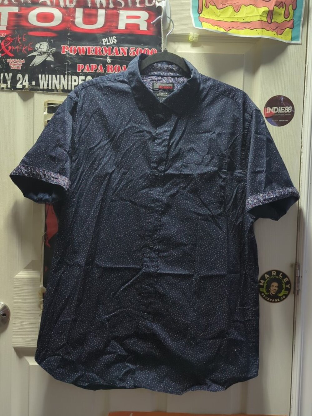 Ike Behar Men's Button-Front Casual Shirt - Navy Polka Dot - Size L - New No Tag
